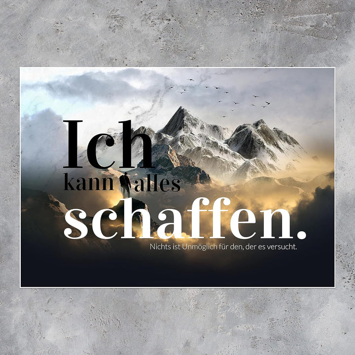 wandmotiv24 Poster als Wanddeko, Grösse 100x70cm, Ich kann Alles schaffen, Berge, Moderne Wanddeko,