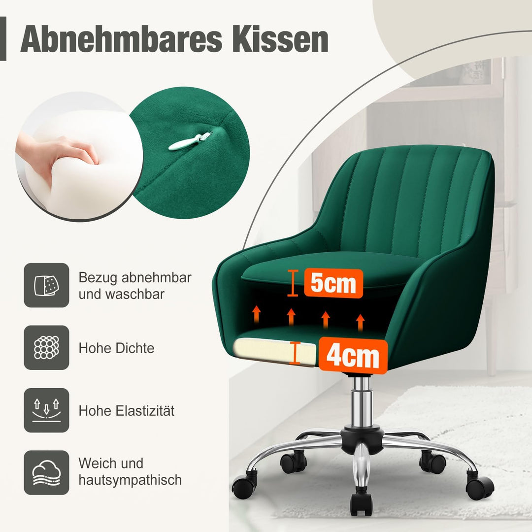 Schreibtischstuhl,Bürostuhl mit gepolstertem Samtstoff,Schminktisch Stuhl,höhenverstellbar Drehstuhl