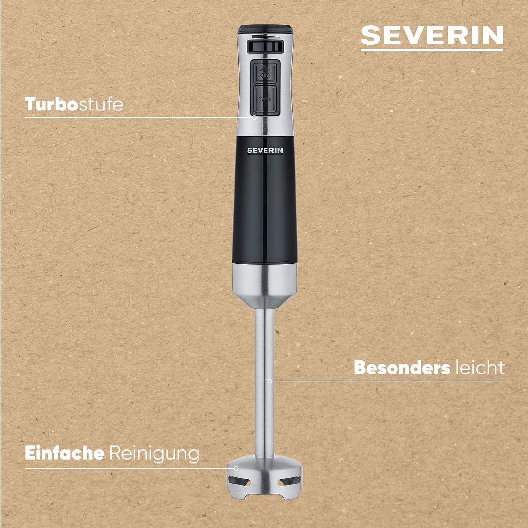 SEVERIN Stabmixer mit Zubehör-Set, Mixstab mit stufenloser Geschwindigkeitseinstellung, mit Pürierst