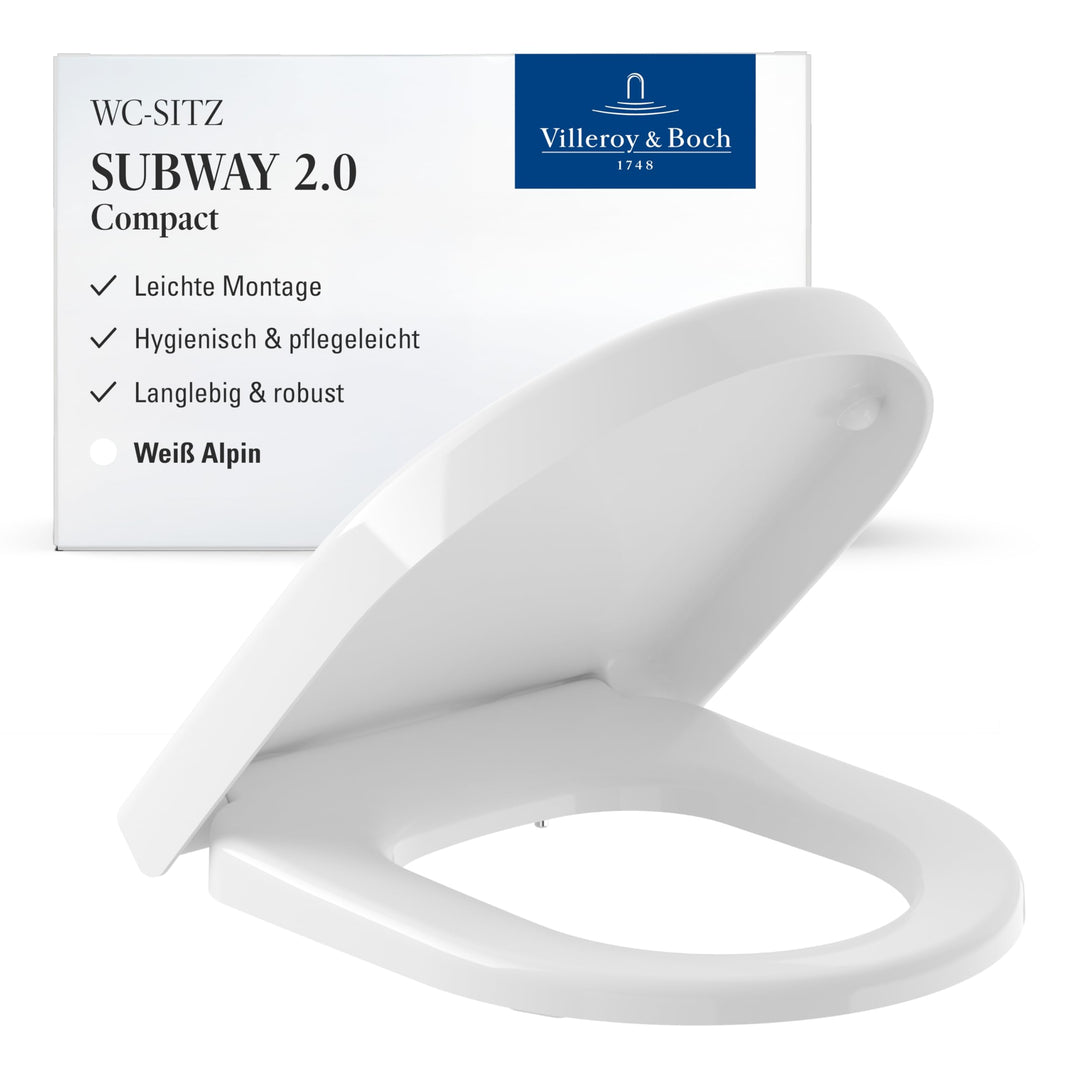 Villeroy & Boch WC-Sitz Subway 2.0 (Toilettensitz weiss, mit Scharnieren aus Edelstahl, Quick Releas