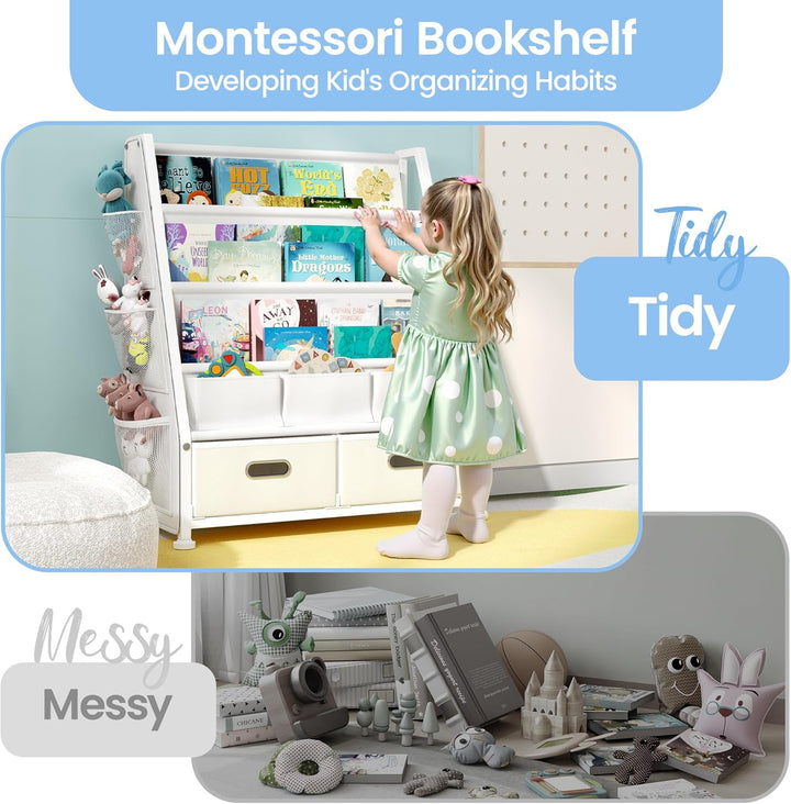 GoTiling Kinder Bücherregal Kinderzimmer Spielzeugregal: Bücherregal mit 2 Aufbewahrungsboxen und 3