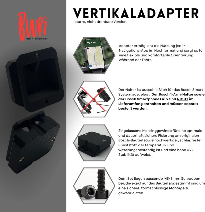 Generisch 90 Grad Vertikal Adapter Hochformat passend für Bosch Smartsystem/Smartphone Grip & KIOX 3