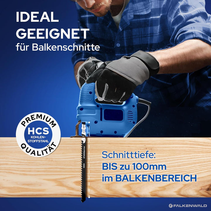 FALKENWALD® Stichsägeblätter Holz 10x T344D – High Speed Wood - Extra lang (152mm) für tiefe Schnitt