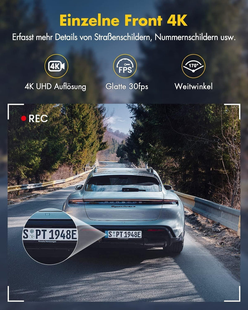 GKU Dashcam Auto Vorne Hinten 4K/2,5K WiFi Dash Cam mit 64GB SD Karte, Dual Auto Kamera mit Parküber