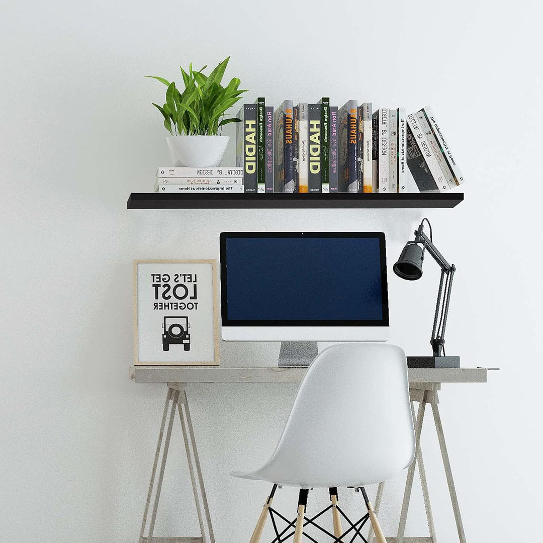 EUGAD Wandregal Schwarz, Regal Wand 2er Set für Wohnzimmer/Büro, Hängeregal mit Bilderrahmen für Sch