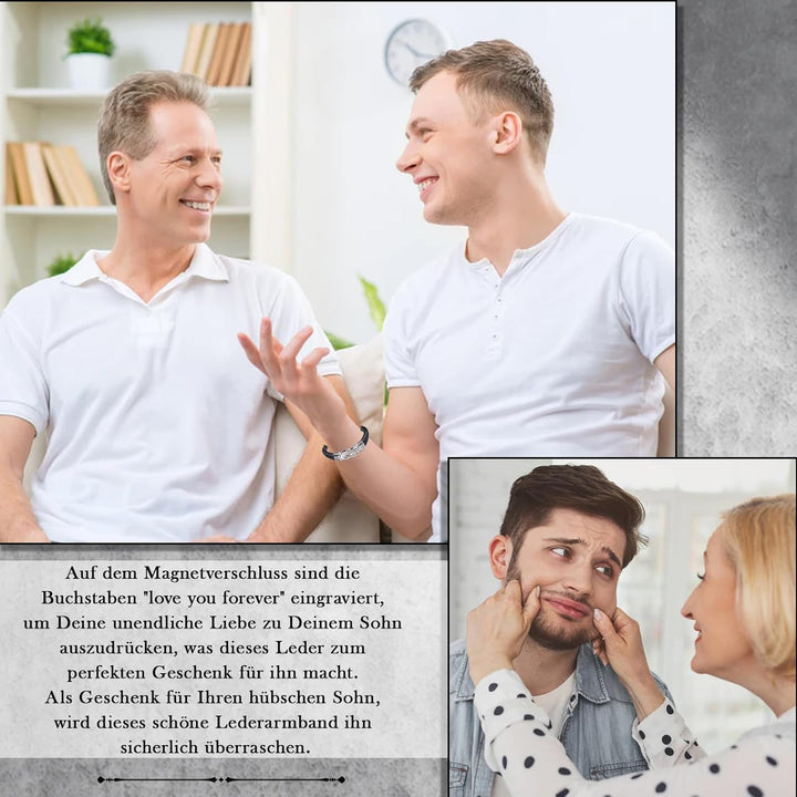 CheersLife Armband Herren Lederarmband Sohn Geschenk von Mama Papa Armband für Meinen Sohn Geburtsta