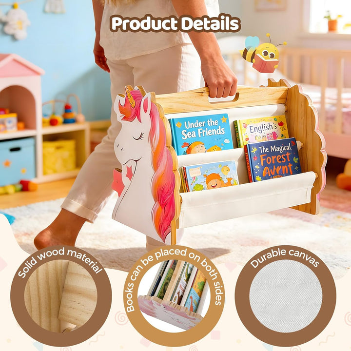 Kinder Bücherregal Holz mit 2 Etagen Bücherdisplays, Montessori Bücherregal Kinder, Kinderregal, Büc