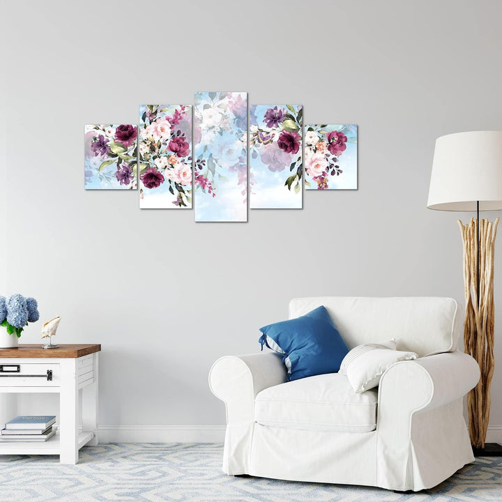 Runa Art Wandbilder Blumen 5 Teilig Bild auf Vlies Leinwand Deko Wohnzimmer Blumenbild Blau Bunt 026