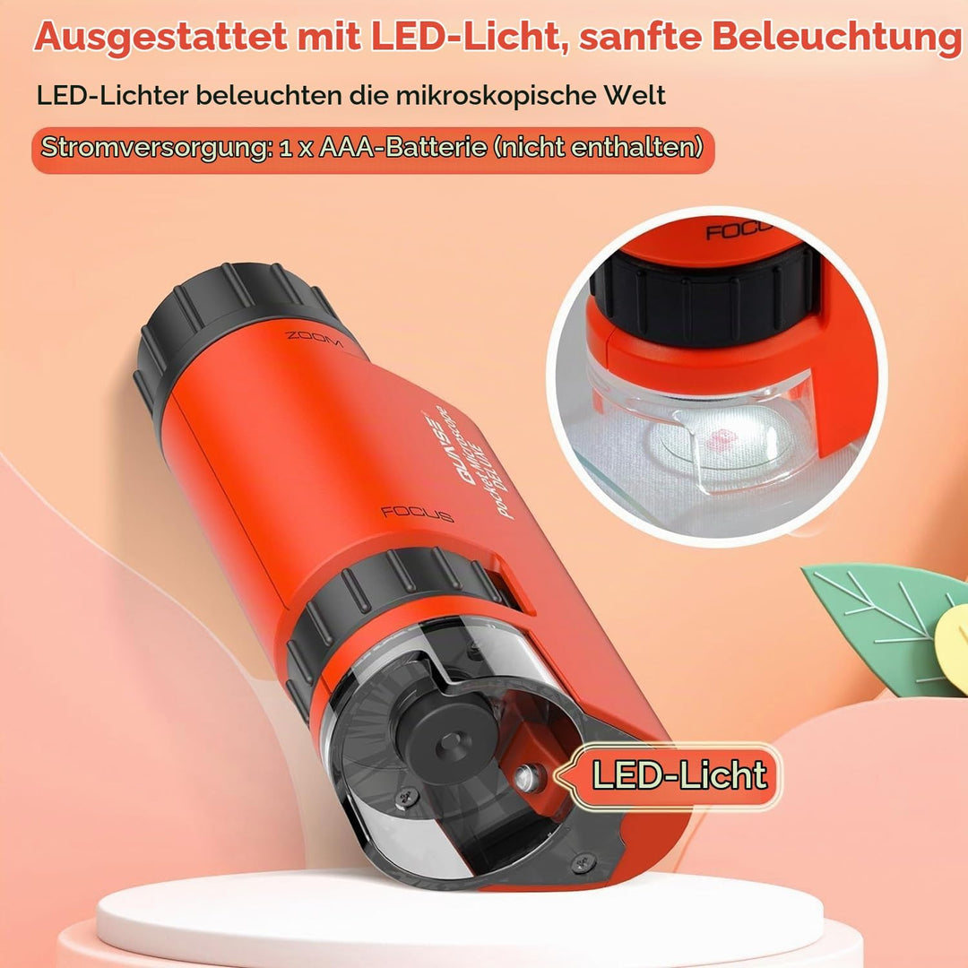QUNSE Taschenmikroskop 60x-120x mit LED Licht, Asphärisches Handmikroskop, Kinder Studenten Bildungs