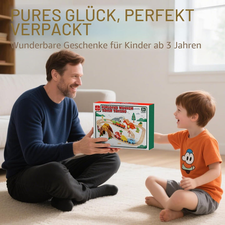 Lehoo Castle Holzeisenbahn, Holz Eisenbahn Kinder, Dinosaurier Spielzeug Holzeisenbahn Schienen, Din