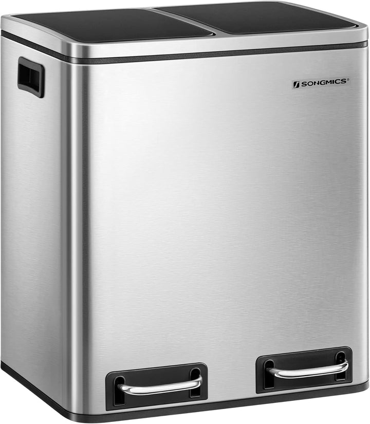 SONGMICS Mülleimer Küche, 2 x 15 L, Mülltrennsystem, Abfalleimer aus Metall, Treteimer mit Inneneime