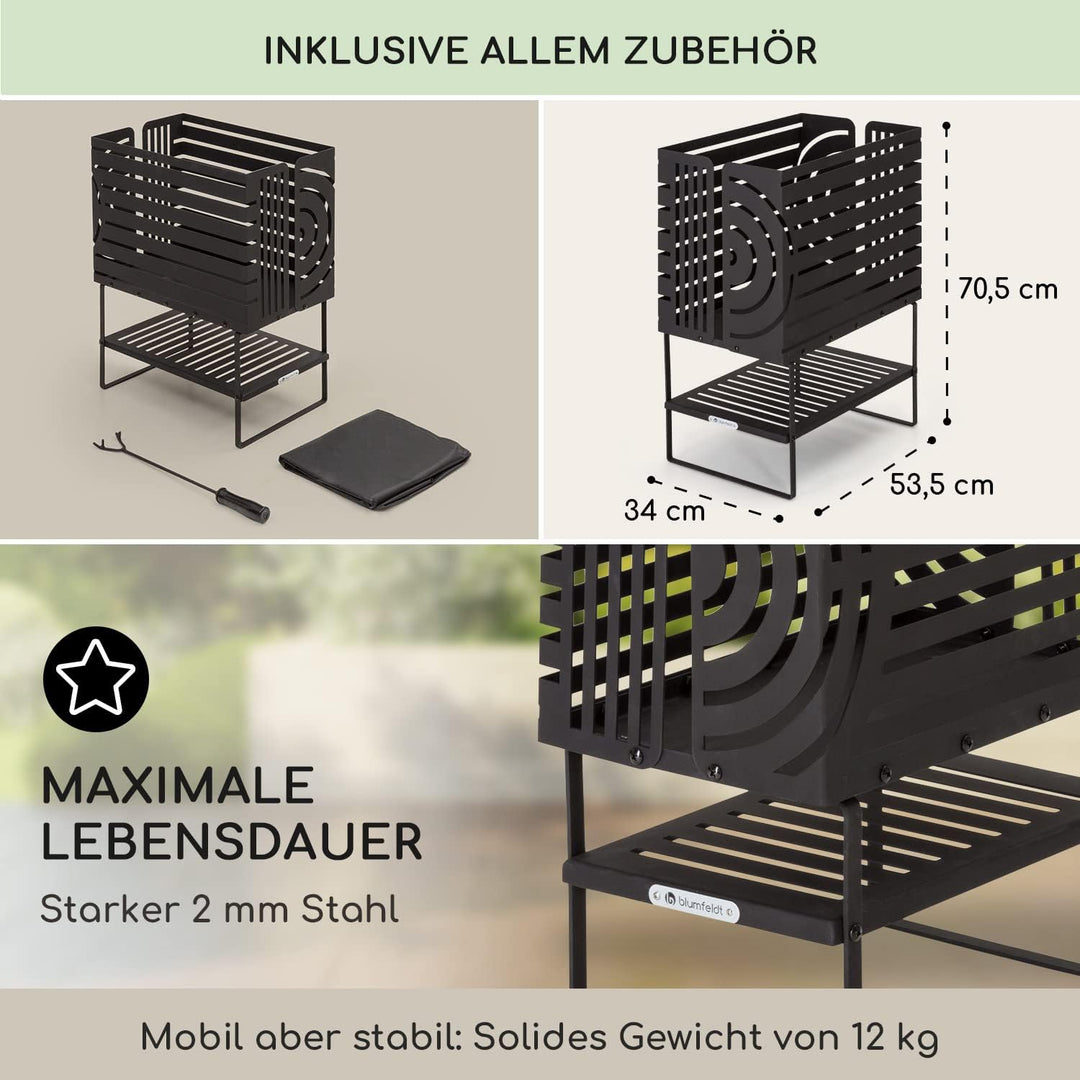 blumfeldt Gartenfeuer, Feuerschale für den Aussenbereich, rechteckig, aus Holz, mit Ständer, wetterf