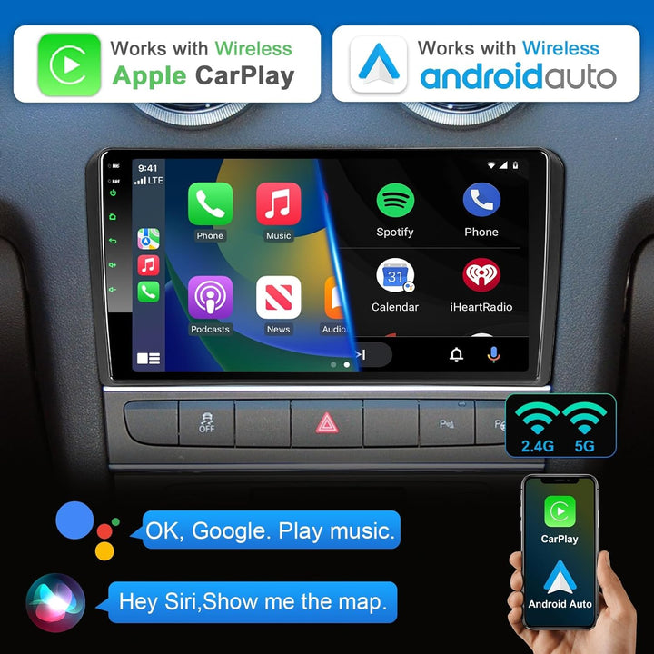 Android Autoradio mit Navi Bildschirm Carplay Android Auto für Audi A3 S3 RS3 2003-2012,9 Zoll 4GB+6