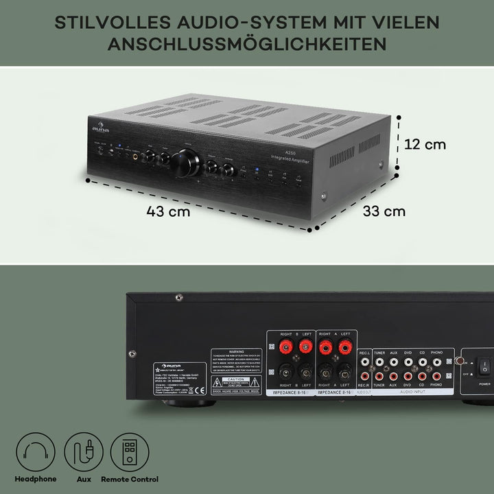 Auna Verstärker, HiFi Stereo Mini Verstärker, HiFi-Verstärker mit Bass & Treble Regler, 2 Kanal Audi