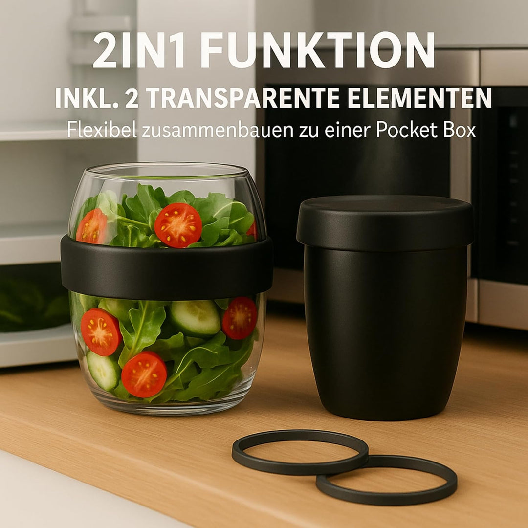 Müslibecher 2in1-700 ml – 2 auslaufsichere Fächer (500 ml + 200 ml) – mikrowellen‑ & tiefkühlgeeigne