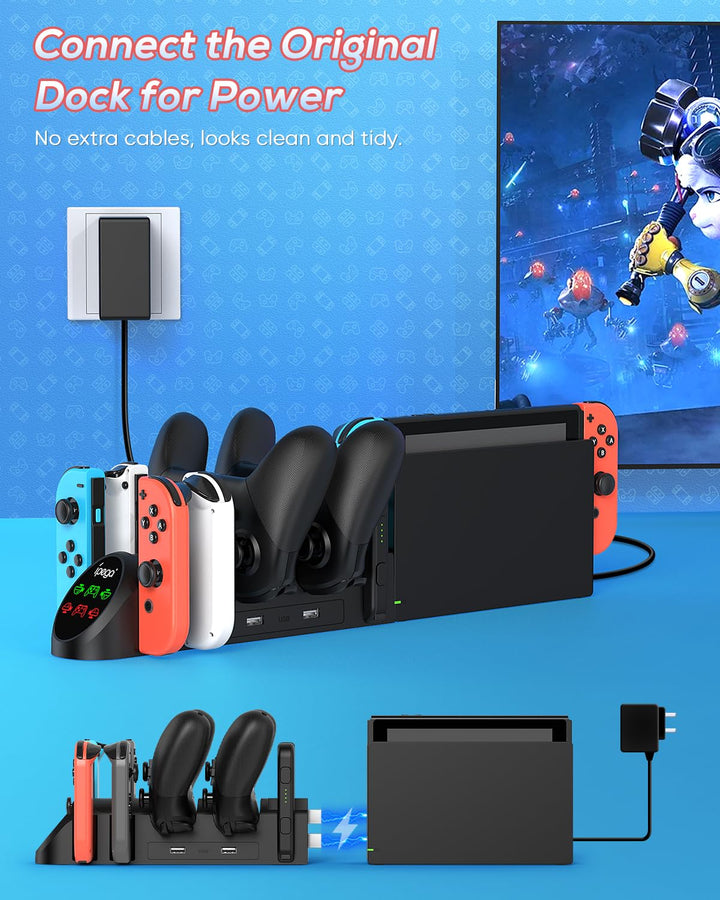 FASTSNAIL Ladestation Kompatibel mit Nintendo Switch&Switch OLED für Joy Cons， Controller Ladestatio