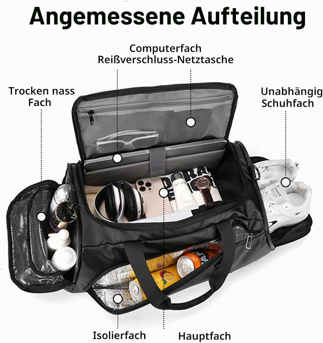 Premium Sporttasche 40L mit Schuhfach &amp; Nassfach &amp; Isolierschicht und Laptopfach, 3-in-1 Rucksack, R