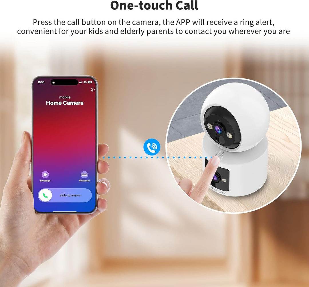 VSTARCAM Innen-Überwachungskamera mit Dual-Lens 8 GB Micro SD Karte, EIN TIPP Anruf, PIR Bewegungser