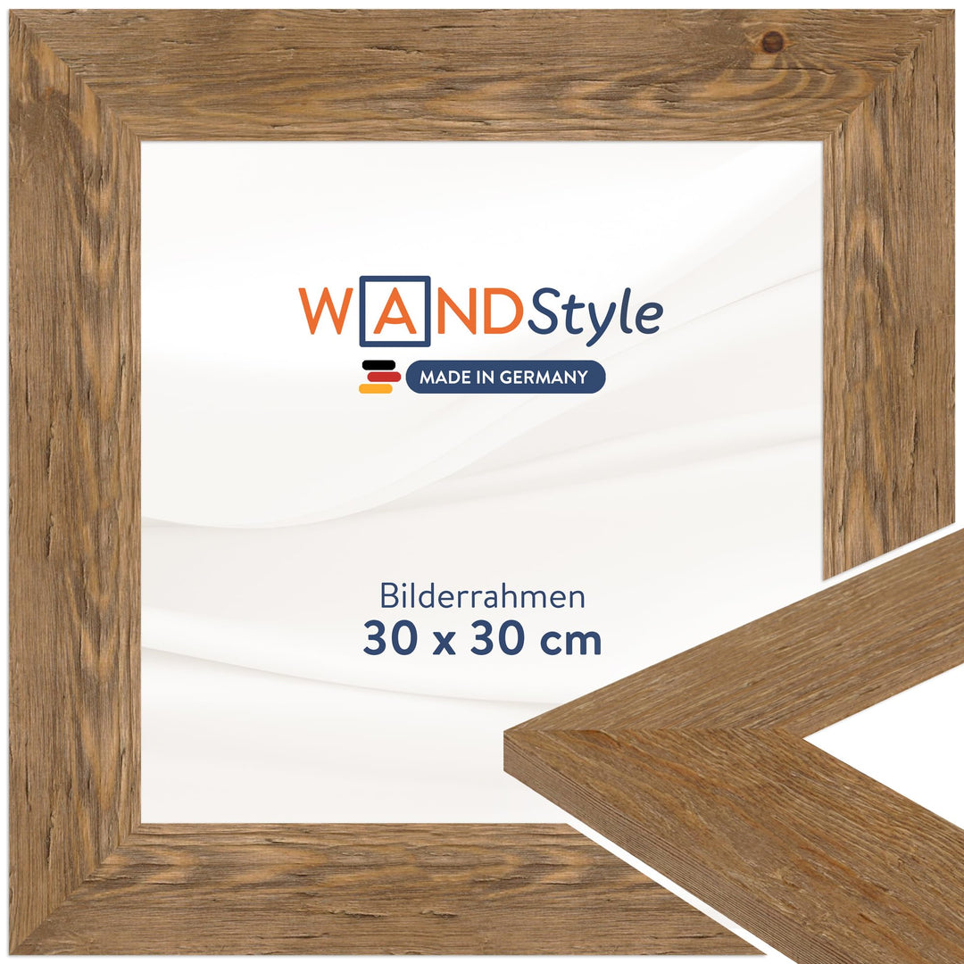 WANDStyle Bilderrahmen Strandhaus Stil 30x30cm I Farbe: Eiche-Optik I Fotorahmen I Holzbilderrahmen