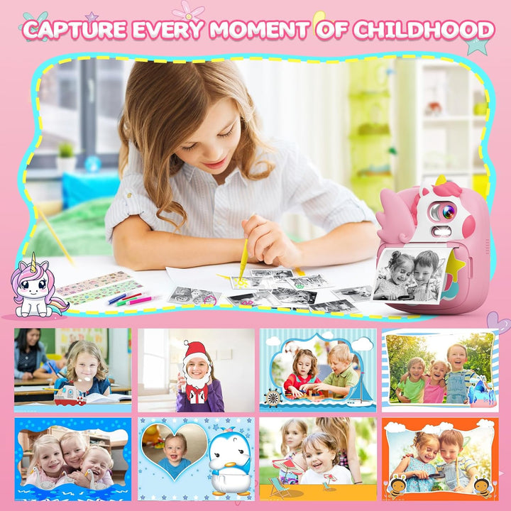 CAMCLID Kinderkamera Sofortbildkamera, 2,4 Zoll Sofortbildkamera Kinder mit 32G TF Karte und Fotopap