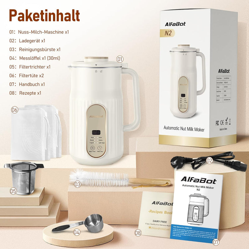 AlfaBot N2 Nussmilchmaschine, Automatische Mandelmilchmaschine für selbstgemachte Pflanzenmilch, Haf