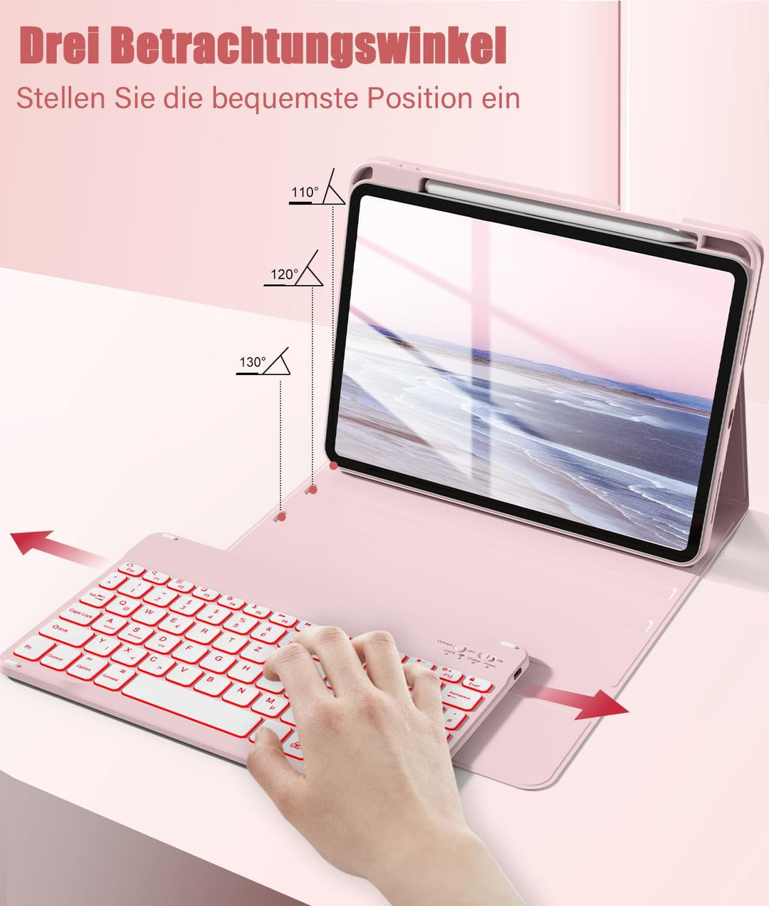 Hülle mit Tastatur für iPad A16 11/10 Generation (2025/2022, 11/10.9 Zoll) 7-Farben Beleuchtung Magn