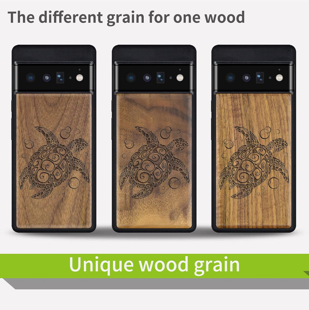 Carveit Hülle für Pixel 6 Pro Case [Holz und TPU Silikon Hybrid Handyhülle] Stossfeste Stossstange h