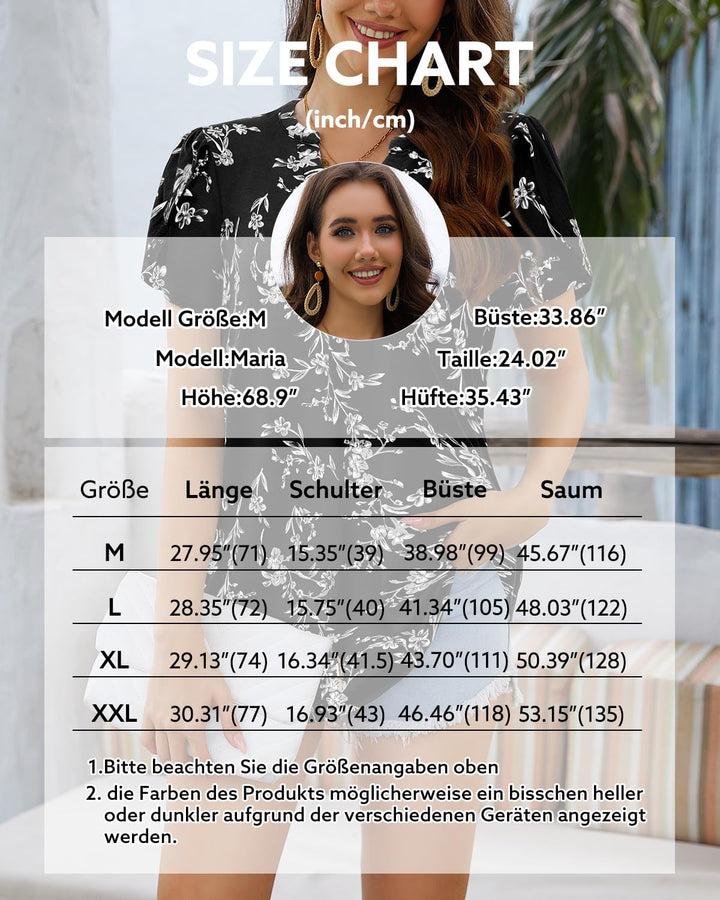 Siddhe Damen Bluse Kurzarm T-Shirts V-Ausschnitt Elegant Lässig Tunika Oberteil Locker Longshirt M B