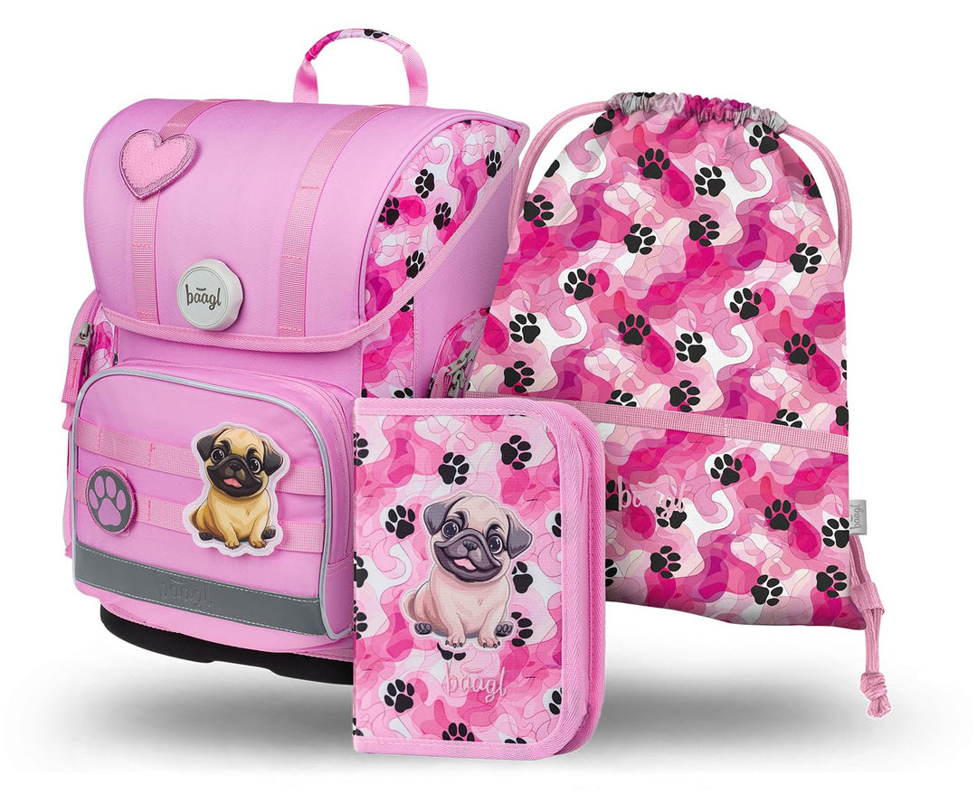 Baagl Schulranzen Jungen Mädchen Set 3 Teilig, Ergo Schultasche für 1. Klasse, Ergonomische Grundsch