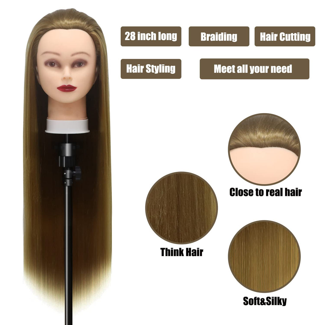 Trainingsköpfe, 28 inch Frisierkopf für Frisöre 100% Synthetikfaser-Haar Übungskopf,mit DIY Stricken