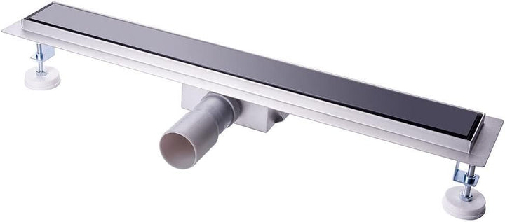 Finmrys Duschrinne 80 cm Schwarz Glas Edelstahl komplettset Duschablauf Extra Flach Herausnehmbaren
