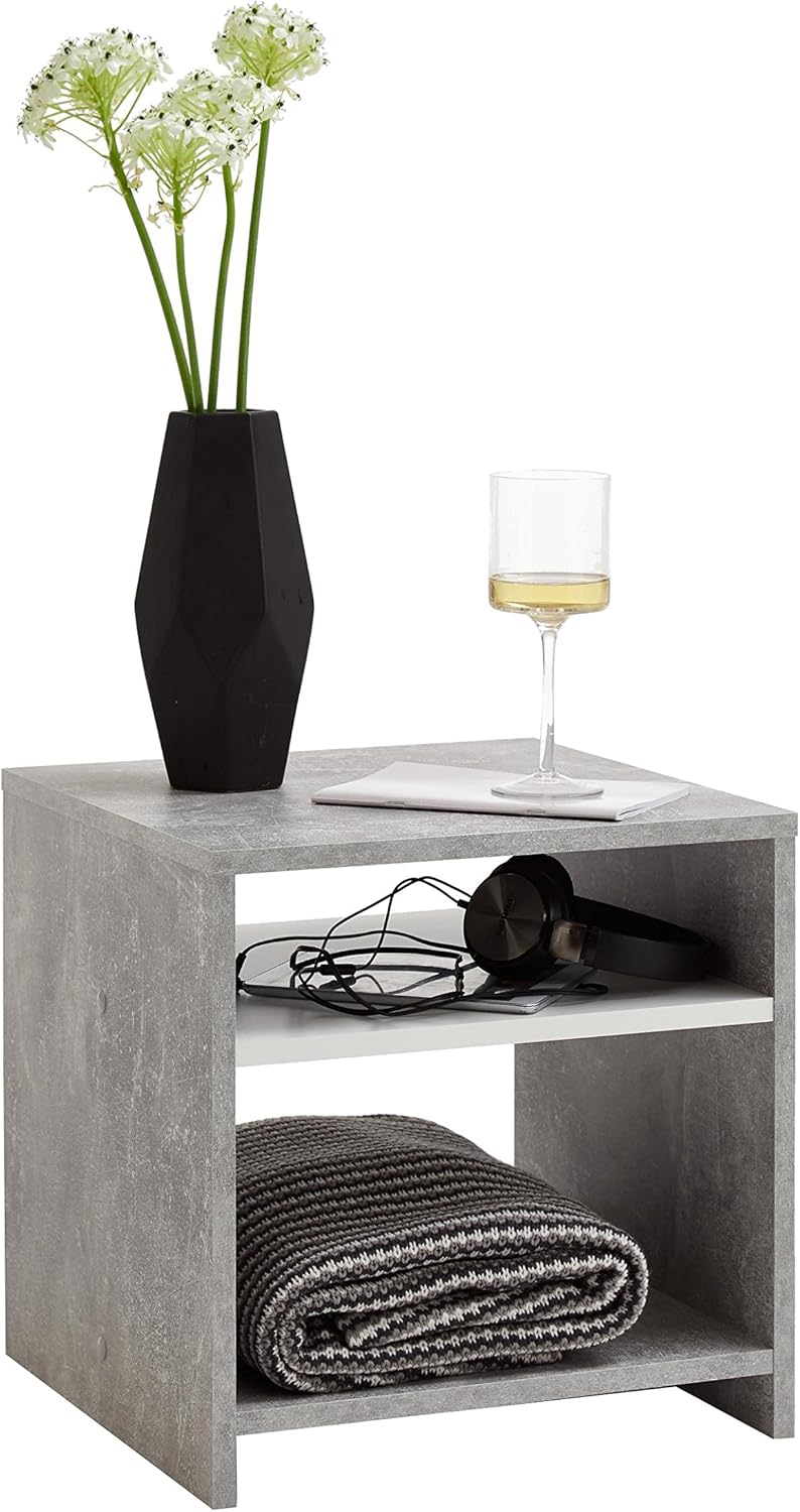 FMD Möbel, 653-001 Lund Beistelltisch, holz, beton, weiss, masse 39.9 x 39.9 x 39.9 cm (BHT)