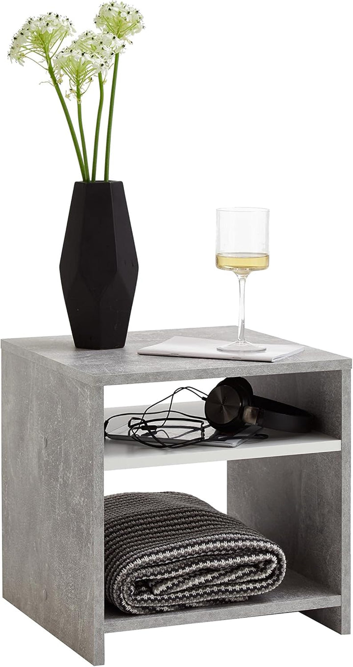 FMD Möbel, 653-001 Lund Beistelltisch, holz, beton, weiss, masse 39.9 x 39.9 x 39.9 cm (BHT)
