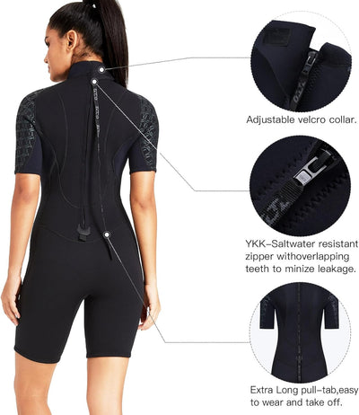 Neoprenanzug Damen Rückenreissverschluss Kurzer Neoprenanzug Herren 3mm Neopren Kurzarm Neoprenanzug