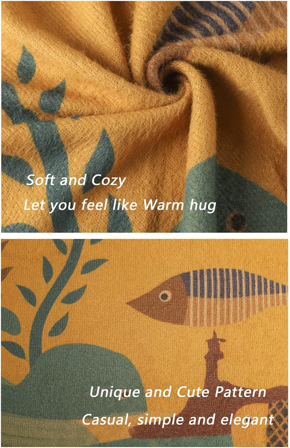 Janein Damen Pullover Oversize Lang Strickpullover Herbst Winter Rundhals Sweater mit Blumenmuster W