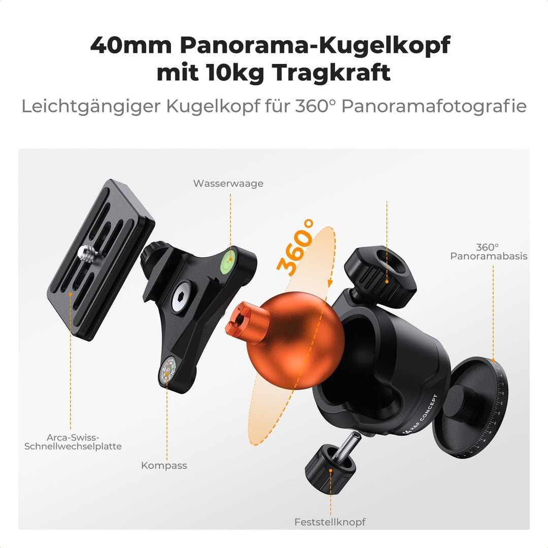 K&F CONCEPT 163CM Aluminium Kamerastativ, leichtes und kompaktes Stativ, Gewicht von 1,2kg und maxim