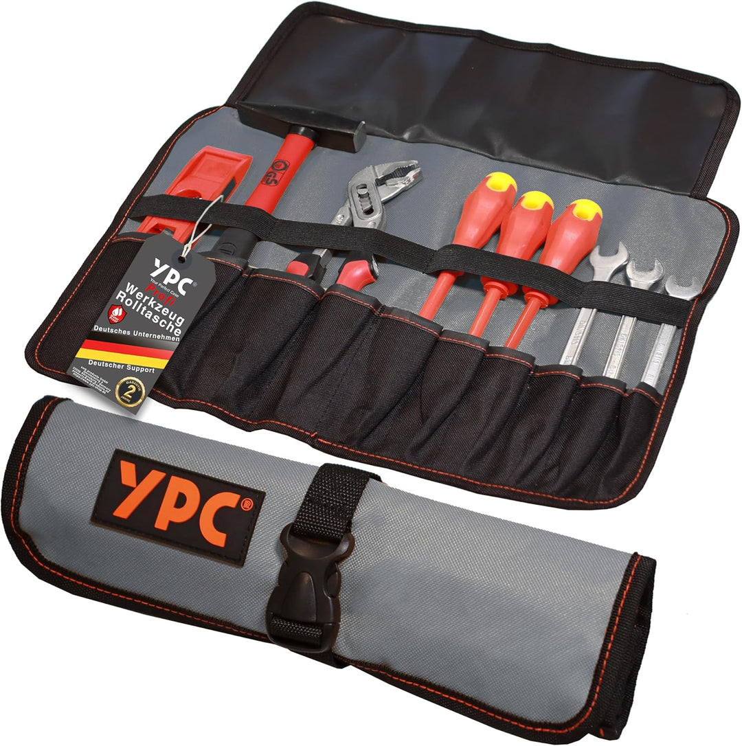 YPC VarioRoll L – 45x32cm, 10 Steckfächer und 4 Halteschlaufen, Werkzeugtasche rollbar, Messertasche