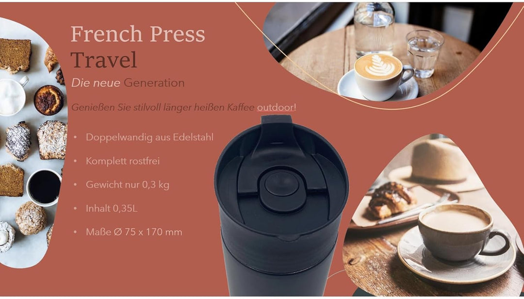 MediMuc Thermo French Press Travel 0,35L - Geniessen Sie unterwegs länger heissen Kaffee in stilvoll