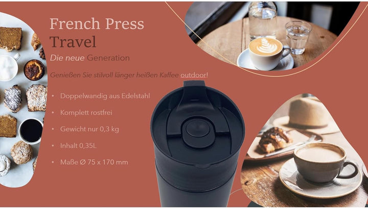 MediMuc Thermo French Press Travel 0,35L - Geniessen Sie unterwegs länger heissen Kaffee in stilvoll