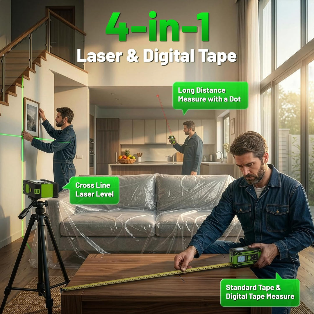 Huepar 4 in 1 Digitales Massband Entfernungsmesser mit Laser und Dual HD Display, 60 m lasermessgerä