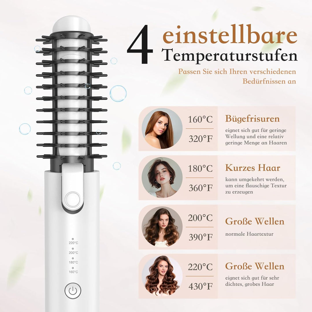 Kabellose Lockenstabbürste, Tragbare Reise Lockenstab, 6800 mAh USB-aufladbare Mini Lockenbürste Sty