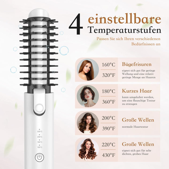 Kabellose Lockenstabbürste, Tragbare Reise Lockenstab, 6800 mAh USB-aufladbare Mini Lockenbürste Sty