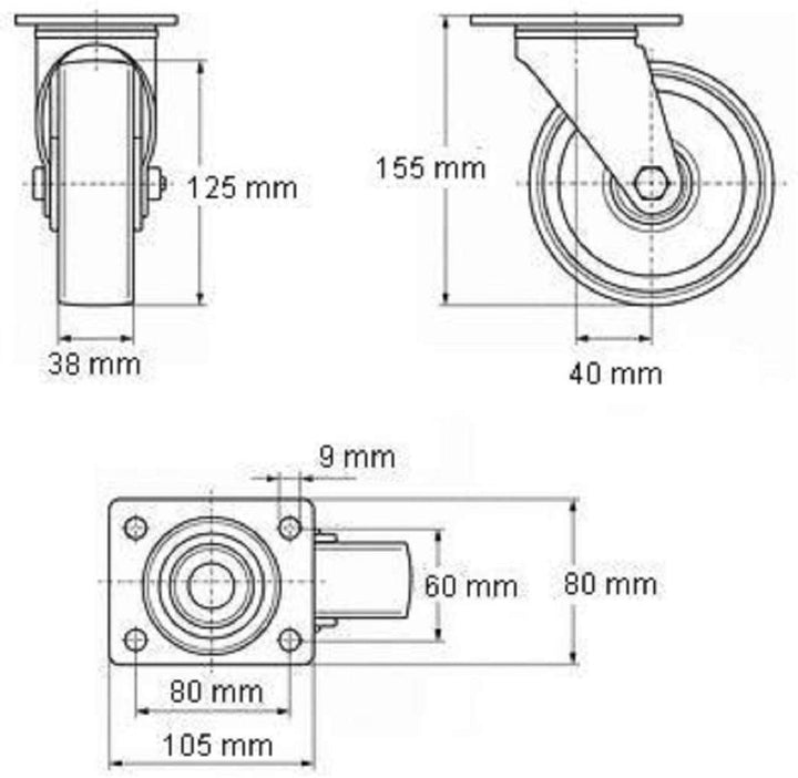 8 Stück 125 mm Blue Wheels Lenkrollen Transportrollen Blau 200kg / Rad - INDUSTRIEQALITÄT (8x Lenk),