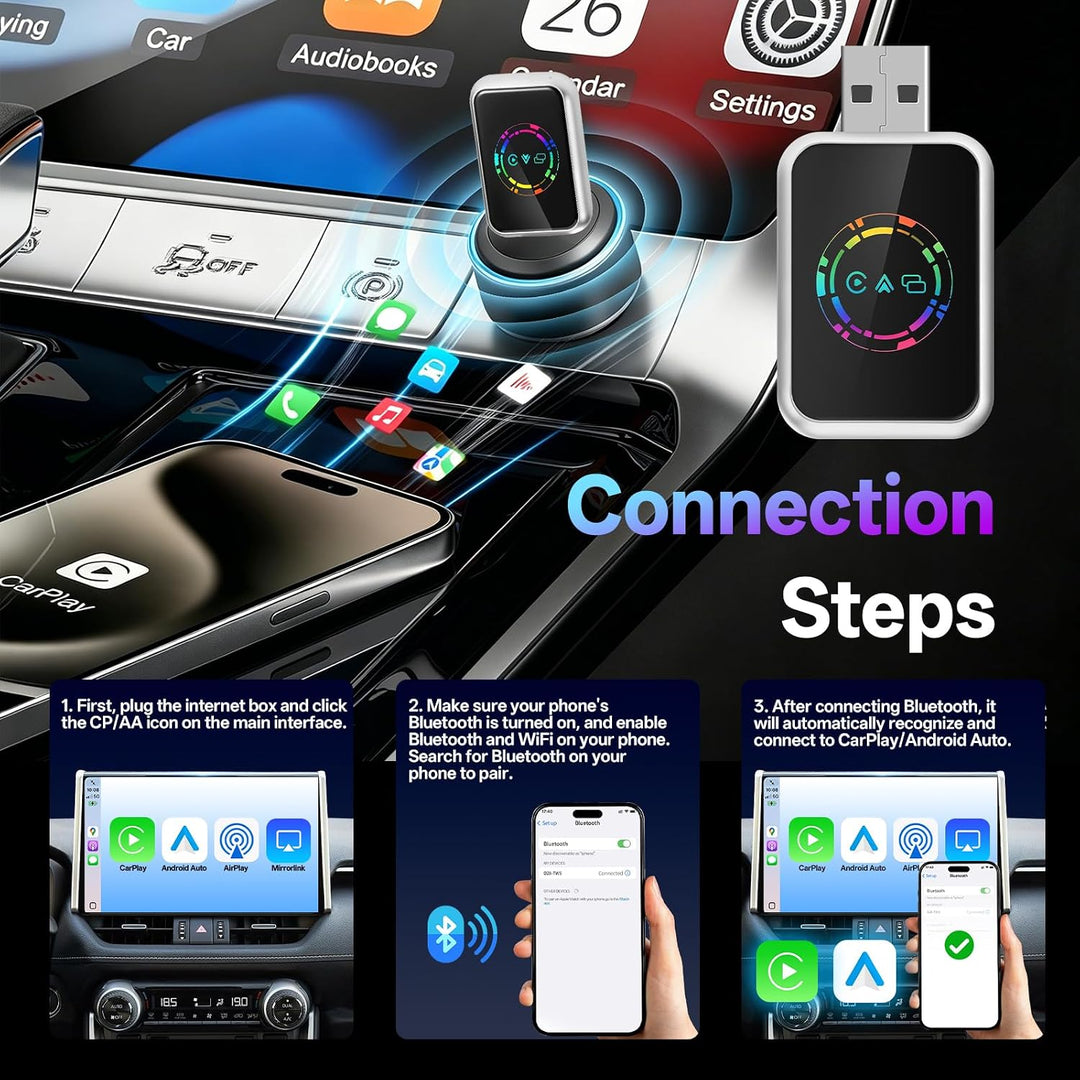 4 in 1 CarPlay Wireless Adapter, Kabelgebunden zu Kabellos für CarPlay & Android Auto, mit MirrorLin