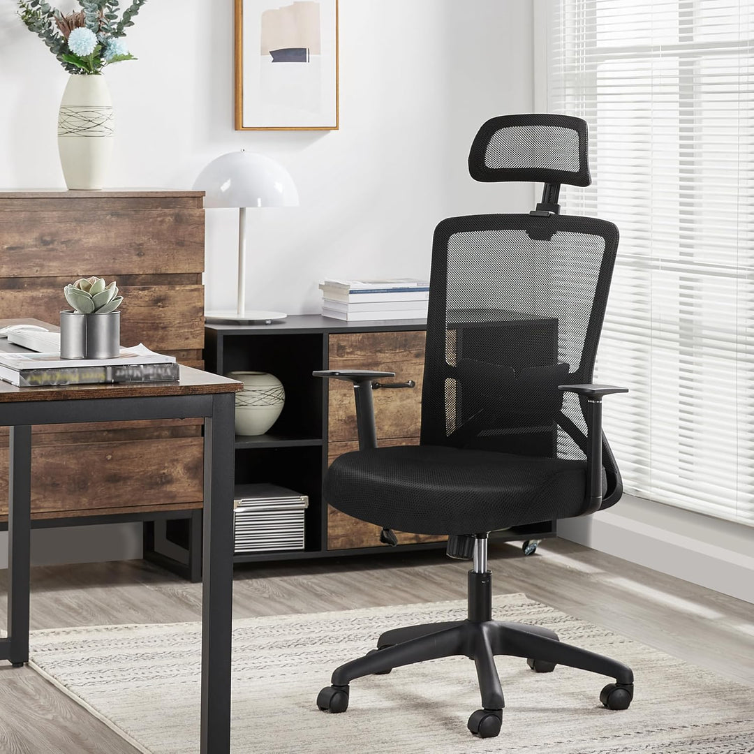 Yaheetech Bürostuhl Ergonomisch Schreibtischstuhl mit Armlehnen und Verstellbarer Kopfstütze, Drehst