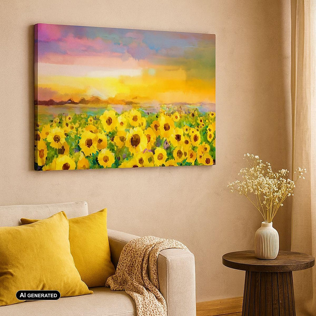 Bilder auf Leinwand 100x70cm Leinwandbild mit Rahmen Sonnenblumen Blume Gross Wanddeko Bild Schlafzi