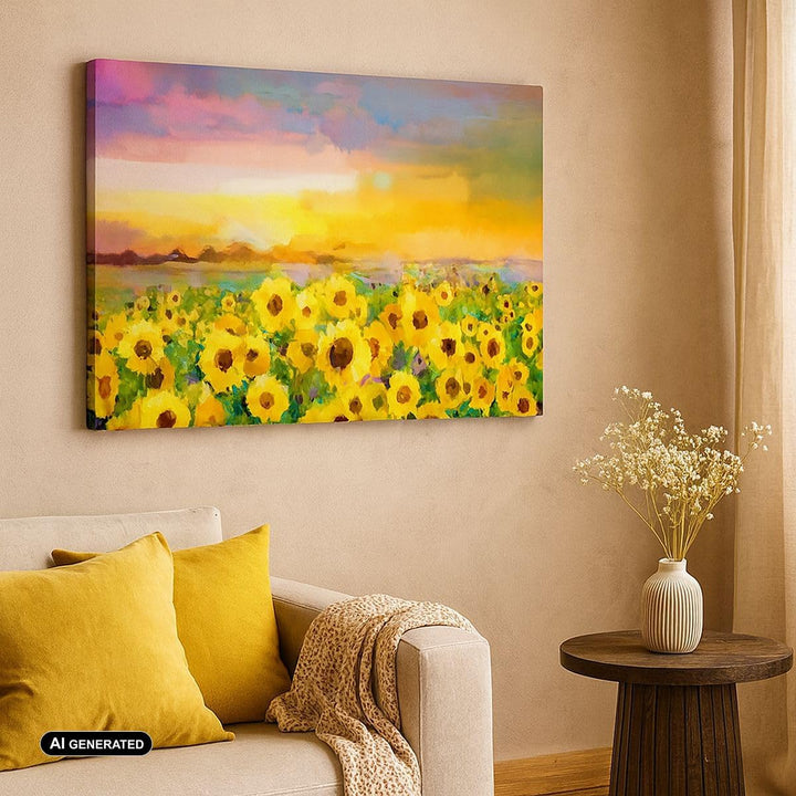 Bilder auf Leinwand Sonnenblumen Blume Leinwandbild mit Rahmen 70x50cm Wandbilder Dekoration Wohnzim