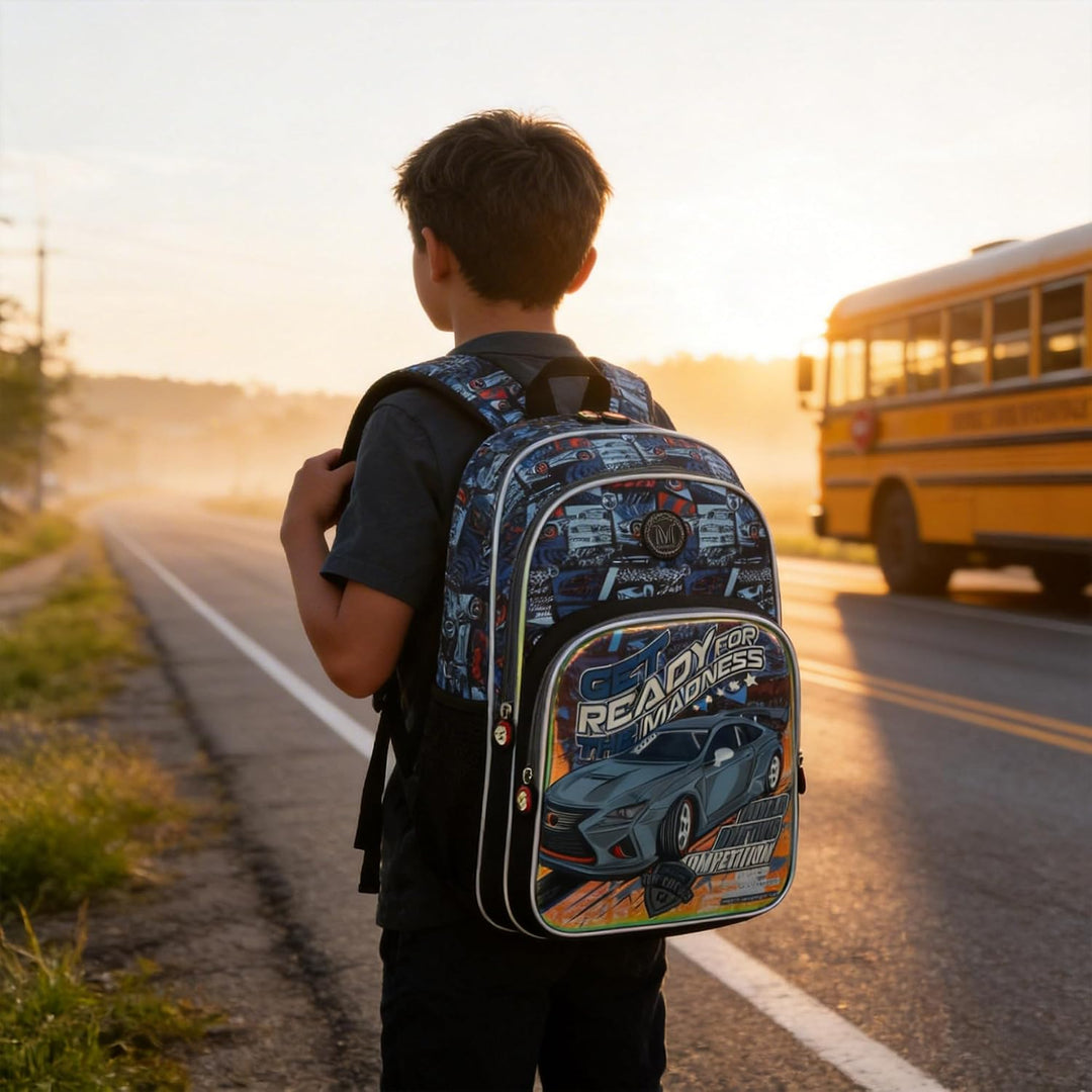 HTgroce Schulrucksack Jungen Rennauto – Ergonomischer Schulranzen für die Grundschule (1.-2. Klasse)