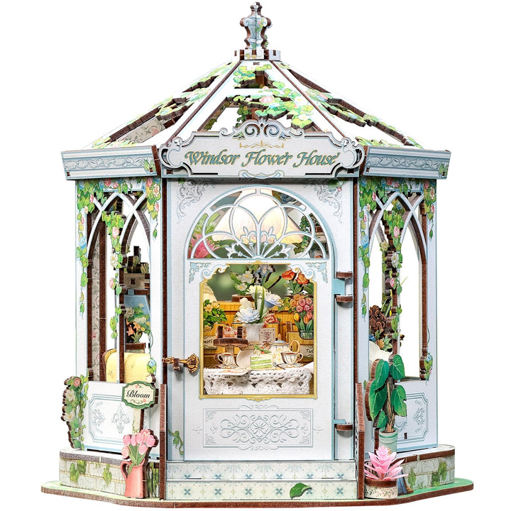 CUTEBEE Europäisch-Retro 3D-Puzzle Book Nook Puppenhaus-Set, eleganter Wintergarten mit Afternoon-Te