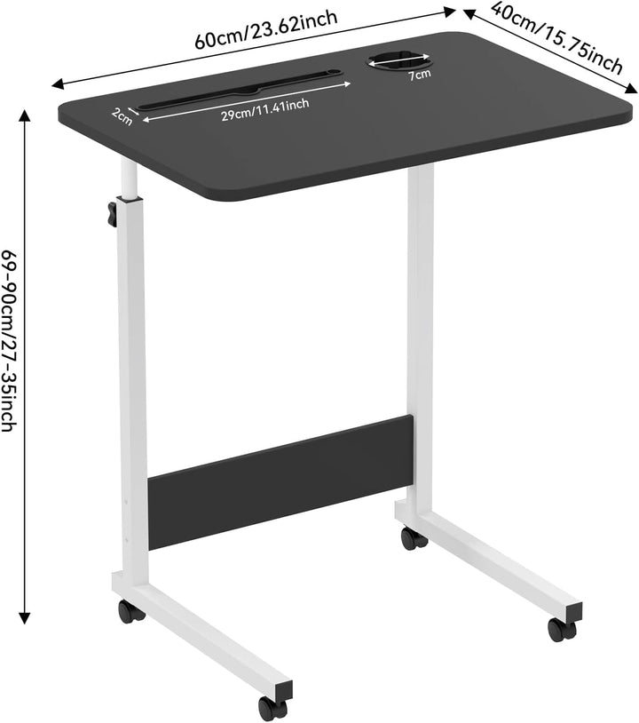 PIPIPOXER 60x40cm Laptoptisch mit Rollen, Laptoptisch höhenverstellbarer 69-90 cm, Schreibtisch Comp
